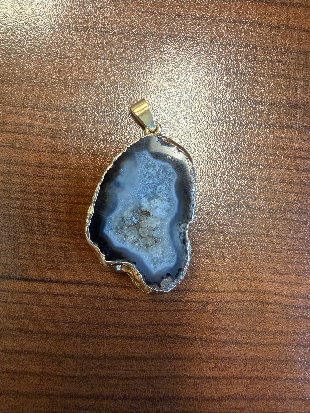 Gold-Edged Blue Agate Slice Pendant - Women's Jewelry